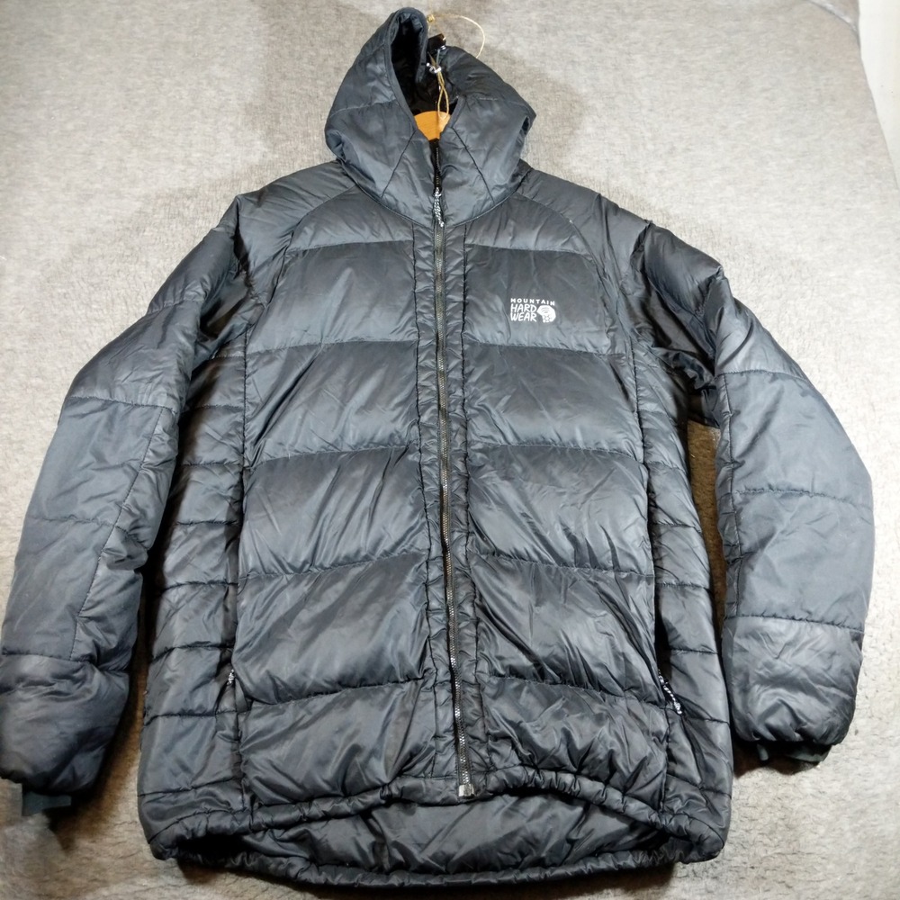 Mountain Hardwear Mt Eyak Down Jacket Mens XL Black Hooded Puffer OM2936 Parka